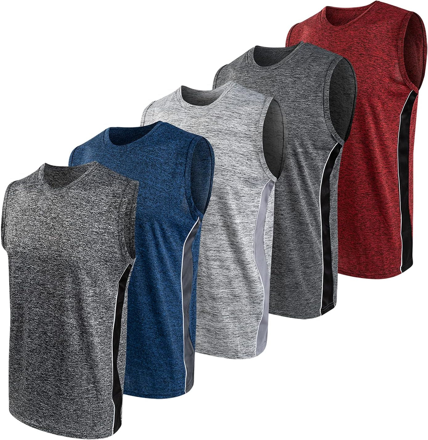 5 Pack Mens Dri Fit Sleeveless Muscle T Shirts Gym Workout Shirts for Men Pack