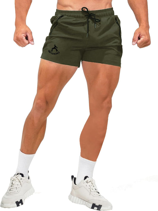 Mens Workout Gym Shorts Quick Dry Running Shorts with Liner Training Athletic Shorts with Zipper Pockets