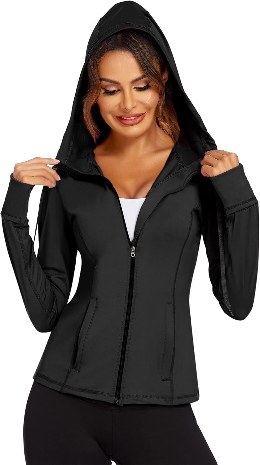 Women'S Running Jacket Full Zip Athletic Hoodie Lightweight Sportswear Fit Sports Yoga Workout Track Jacket