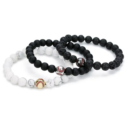 Minimalist Baseball Bracelet Unisex Natural Lava Onyx Stone Braslet Beaded Meditation Yoga Braclet Pulsera Homme Accessories