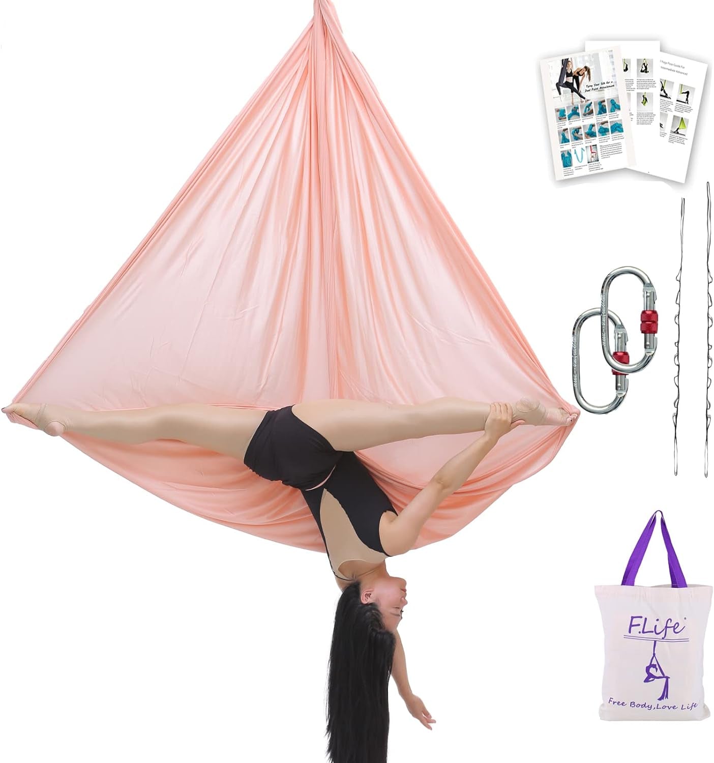 Aerial Silk Yoga Hammock & Swing for Yoga Inversion,Strength Training,Starter Hardware Kit