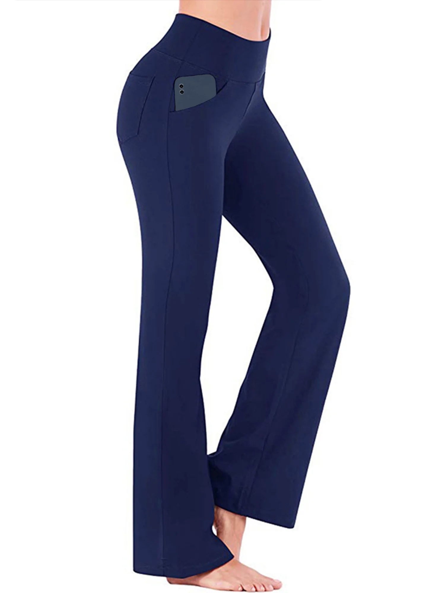 Women Bootcut Yoga Pants with Pockets Female High Waist Bootleg Trousers Workout Activewear Navy Blue XL