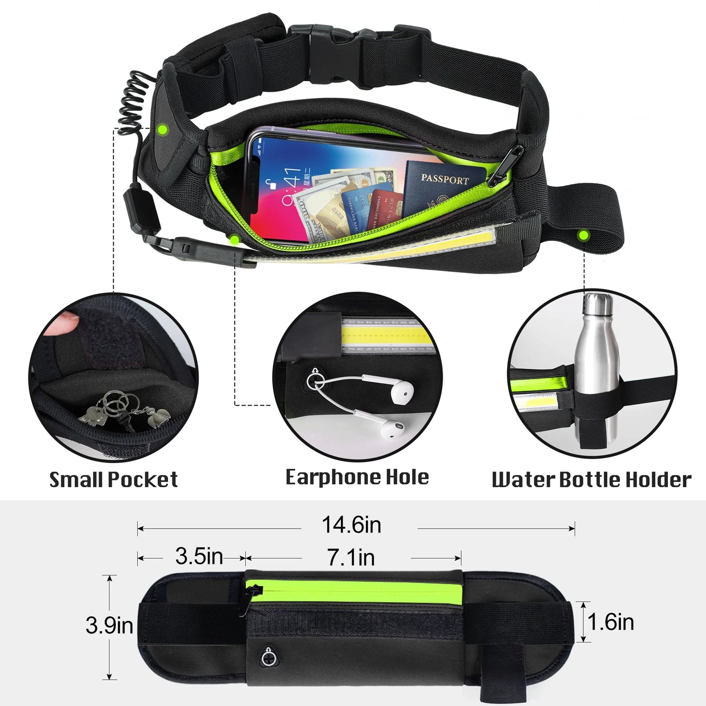 Running Light Black Running Waist Belt Sports Reflectors & Reflective Gear