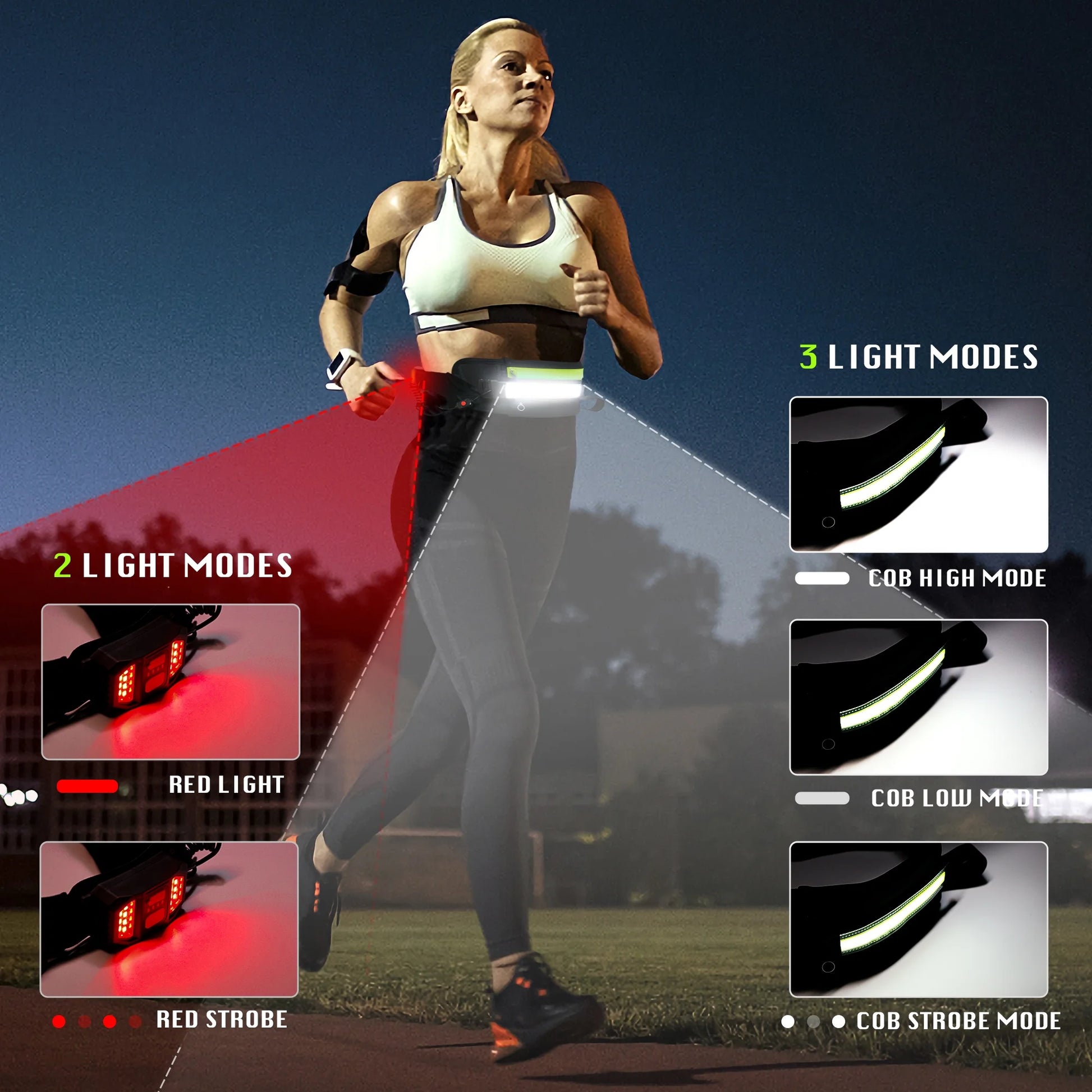 Running Light Black Running Waist Belt Sports Reflectors & Reflective Gear