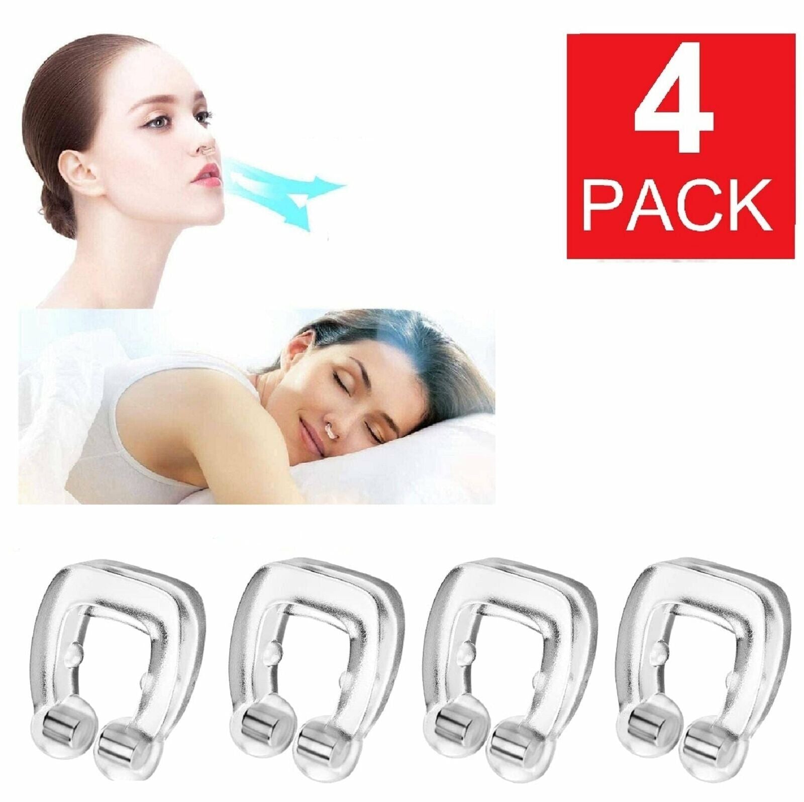 4-Pack Silicone Magnetic anti Snore Stop Snoring Nose Clip Sleeping Aid Apnea