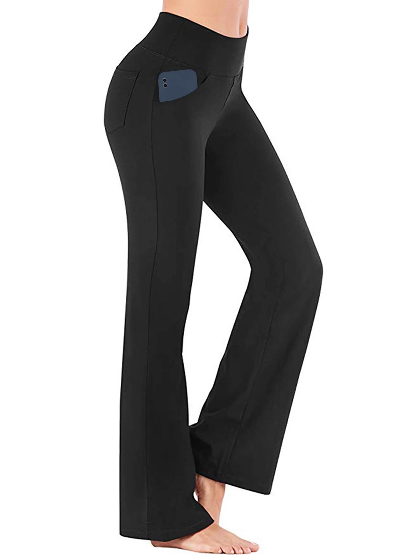 Women Bootcut Yoga Pants with Pockets Female High Waist Bootleg Trousers Workout Activewear Black XL