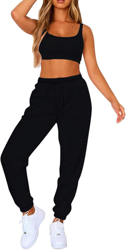 Women Sweatsuits Bra and Sweatpants Set 2 Pieces Jogger Tracksuit