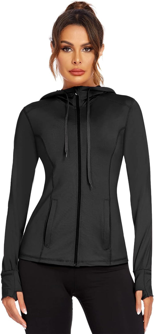 Women'S Running Jacket Full Zip Athletic Hoodie Lightweight Sportswear Fit Sports Yoga Workout Track Jacket