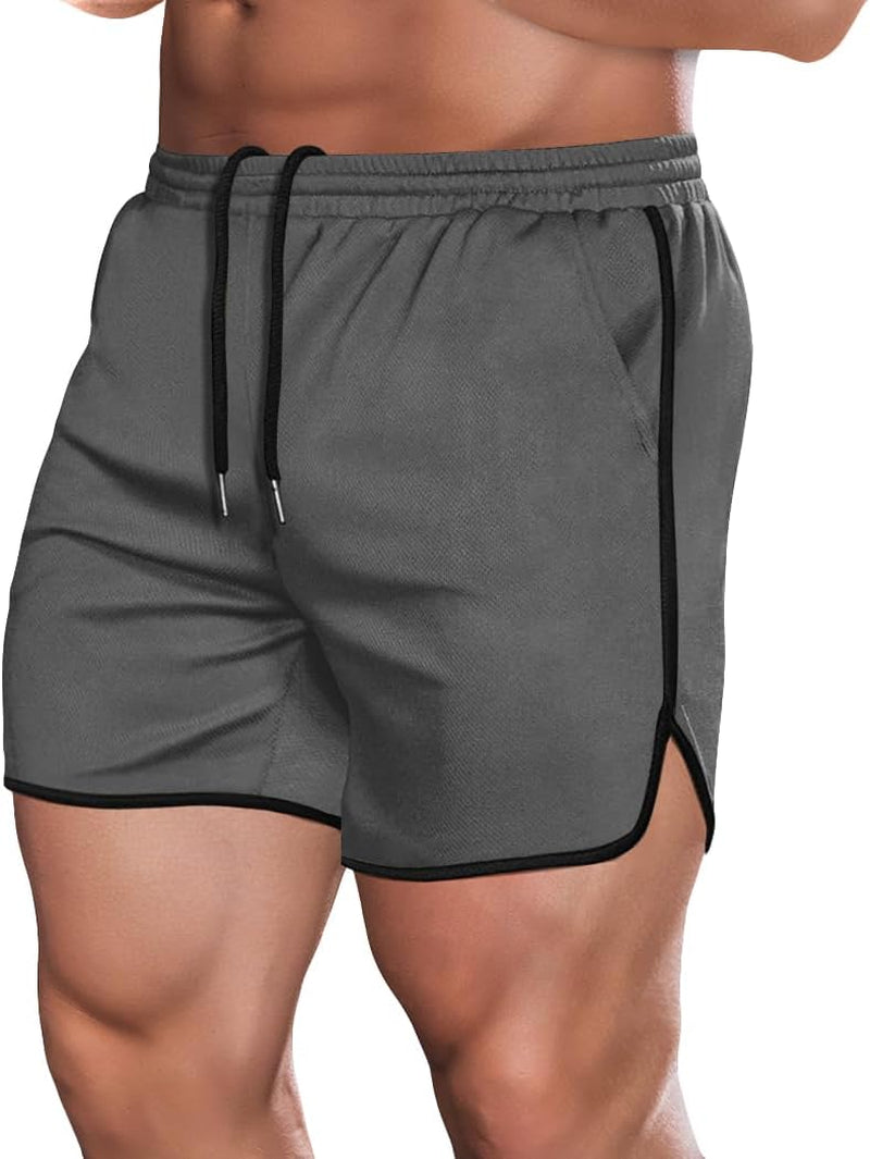 JINIDU Men'S Workout Shorts Bodybuilding Sporting Running Training Jogger Gym Short Pants with Pockets Gray