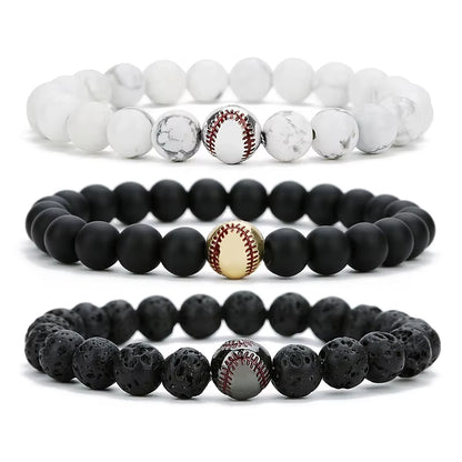 Minimalist Baseball Bracelet Unisex Natural Lava Onyx Stone Braslet Beaded Meditation Yoga Braclet Pulsera Homme Accessories