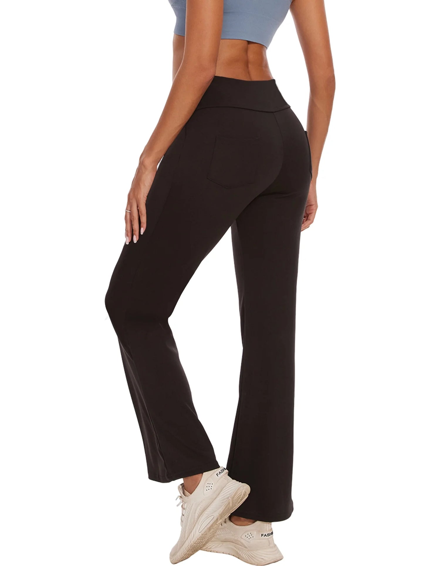 Women Bootcut Yoga Pants with Pockets Female High Waist Bootleg Trousers Workout Activewear Black XL