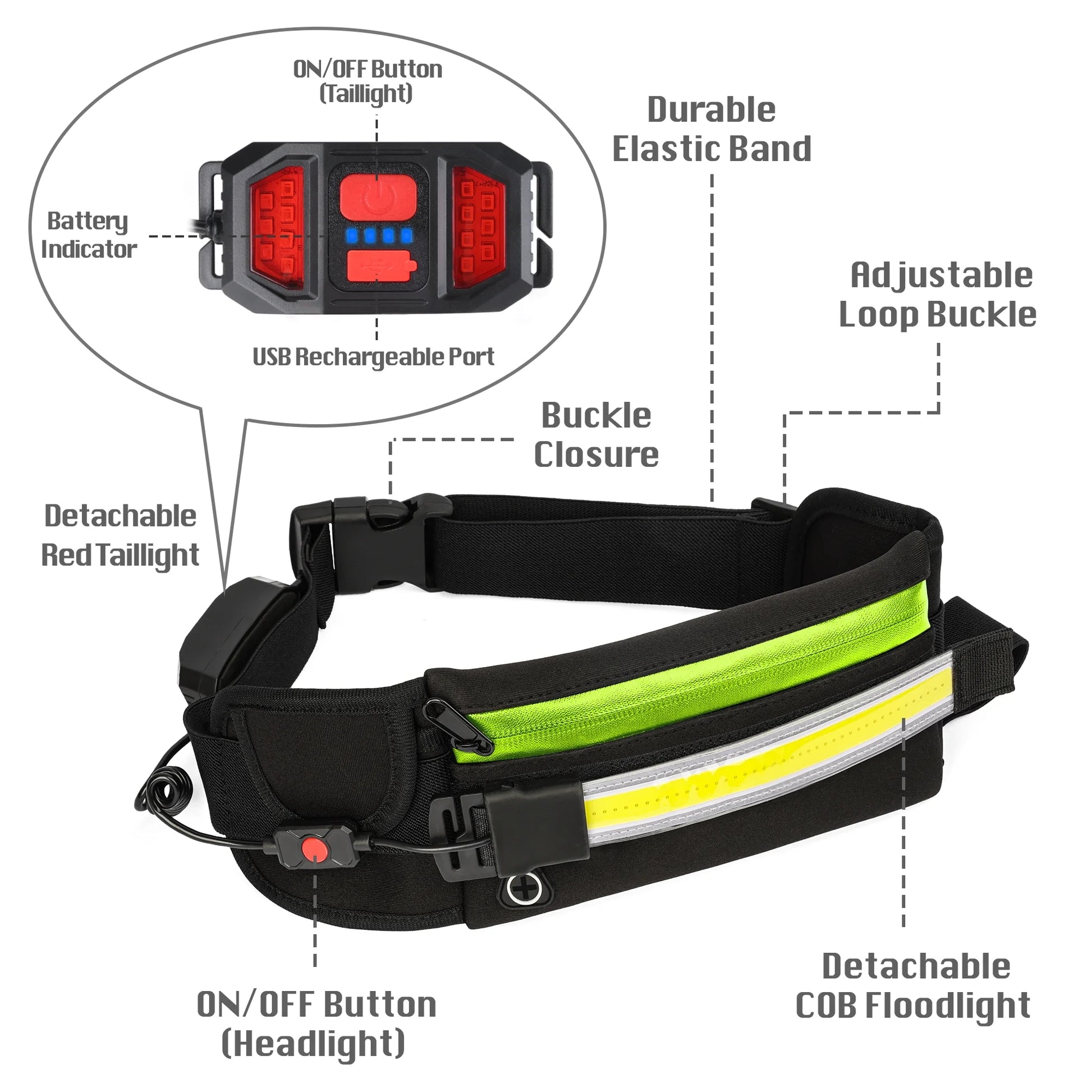 Running Light Black Running Waist Belt Sports Reflectors & Reflective Gear