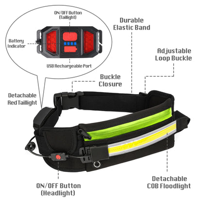 Running Light Black Running Waist Belt Sports Reflectors & Reflective Gear