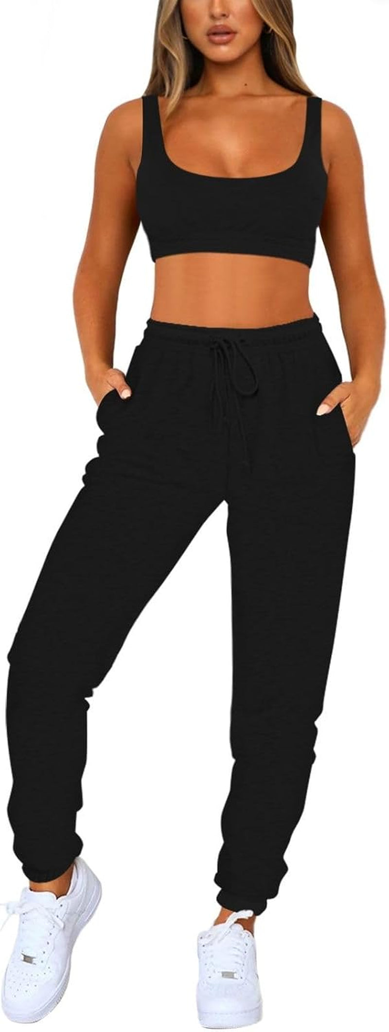 Women Sweatsuits Bra and Sweatpants Set 2 Pieces Jogger Tracksuit