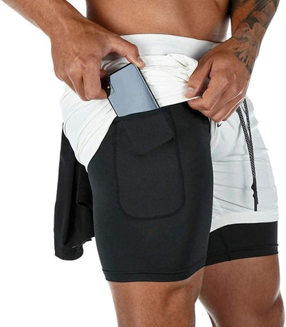 Men'S 2-In-1 Running Workout Shorts Gym Training Athletic Short Pants with Towel Loop