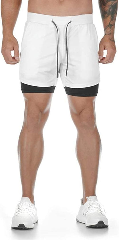 Men'S 2-In-1 Running Workout Shorts Gym Training Athletic Short Pants with Towel Loop