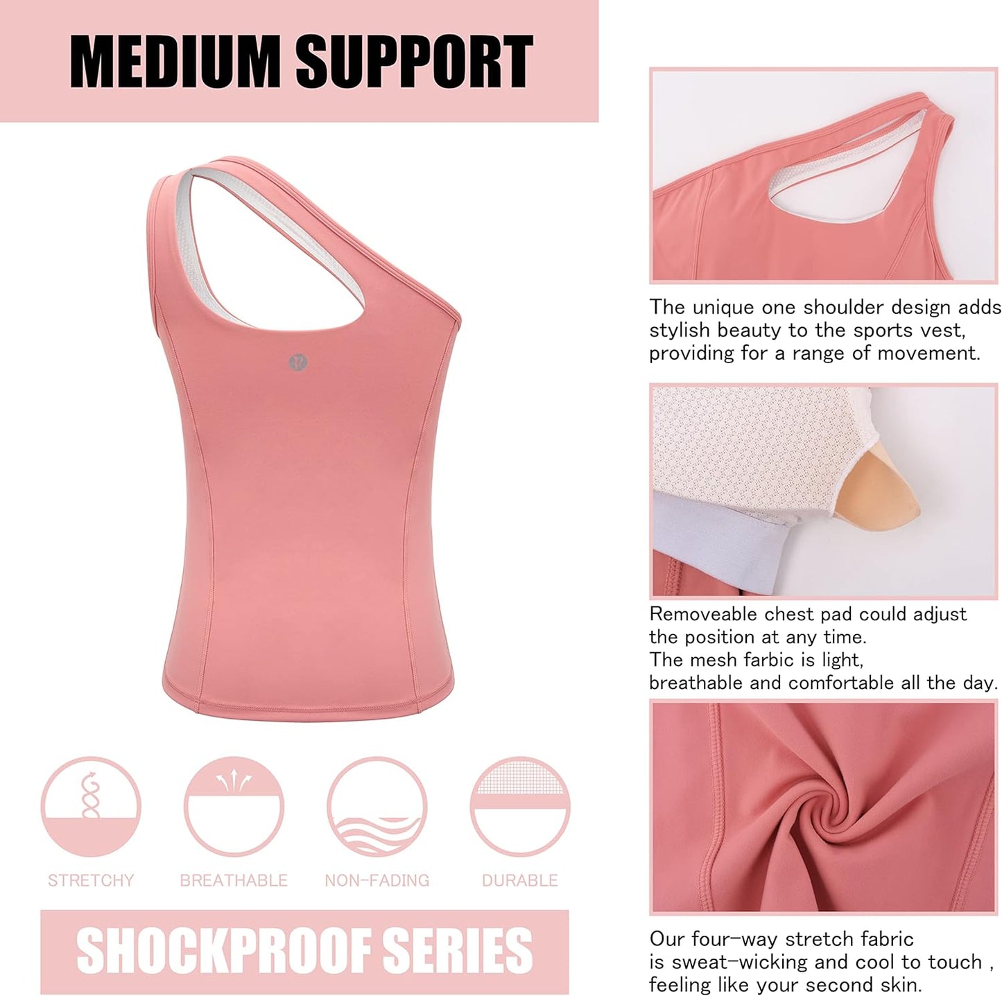 One Shoulder Tops for Women, Workout Tank Top with Built in Sports Bra Yoga Athletic Shirts Compression Running