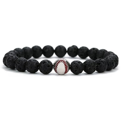 Minimalist Baseball Bracelet Unisex Natural Lava Onyx Stone Braslet Beaded Meditation Yoga Braclet Pulsera Homme Accessories