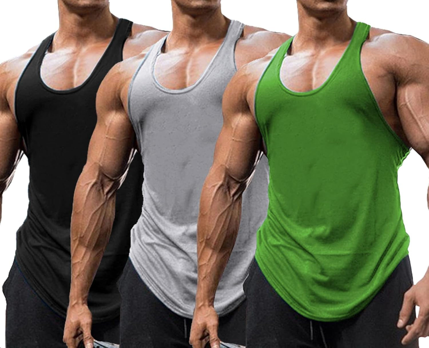 Men'S 3 Pack Gym Workout Tank Tops Y-Back Muscle Tee Stringer Bodybuilding Sleeveless T-Shirts