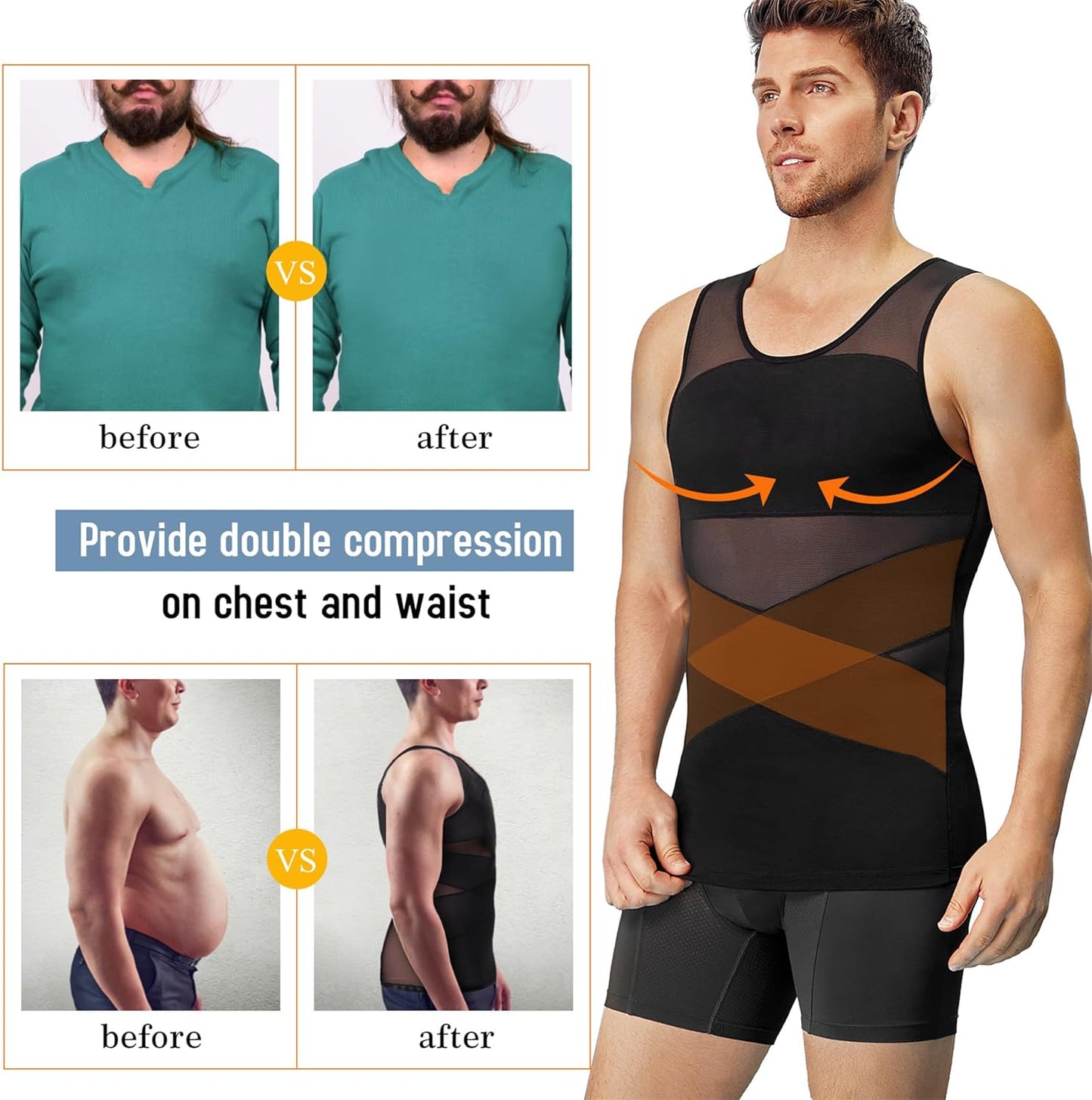 Men'S Compression Shirt for Body Shaper Slimming Vest Tight Tummy Underwear Tank Top