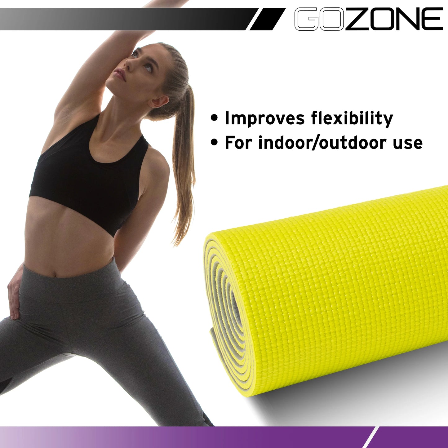 Multi-Purpose 5 Mm Thick Premium PVC Non-Slip Yoga Mat, Reversible Gray and Yellow