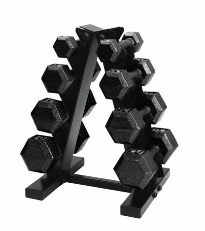 Barbell 100 Lb Cast Iron Hex Dumbbell Weight Set with Rack, Black