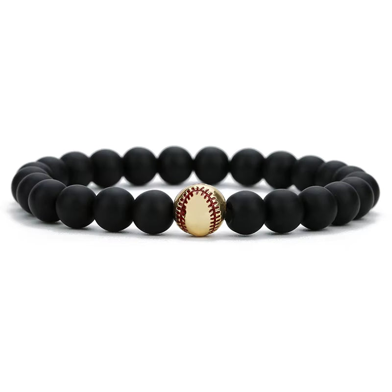 Minimalist Baseball Bracelet Unisex Natural Lava Onyx Stone Braslet Beaded Meditation Yoga Braclet Pulsera Homme Accessories