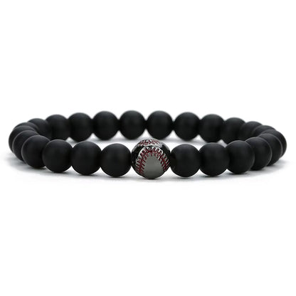 Minimalist Baseball Bracelet Unisex Natural Lava Onyx Stone Braslet Beaded Meditation Yoga Braclet Pulsera Homme Accessories