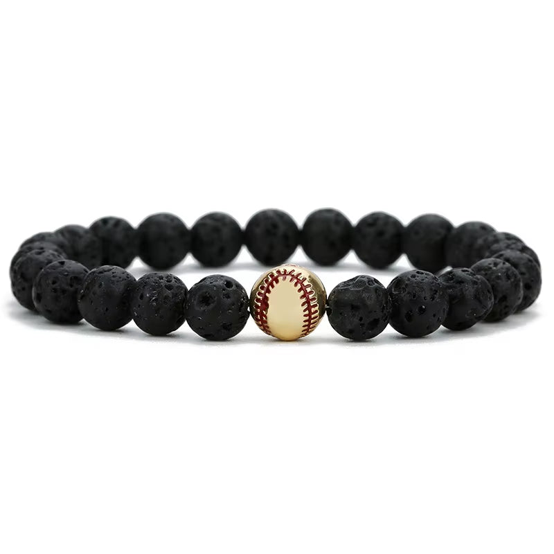 Minimalist Baseball Bracelet Unisex Natural Lava Onyx Stone Braslet Beaded Meditation Yoga Braclet Pulsera Homme Accessories