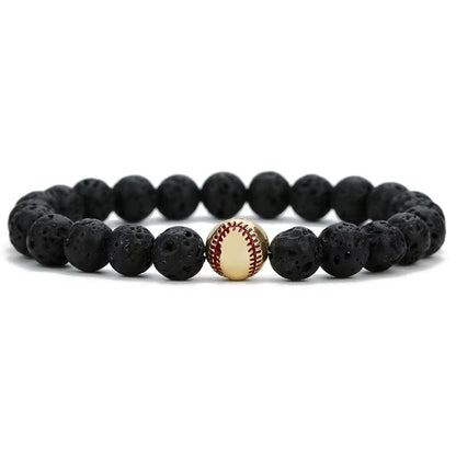 Minimalist Baseball Bracelet Unisex Natural Lava Onyx Stone Braslet Beaded Meditation Yoga Braclet Pulsera Homme Accessories