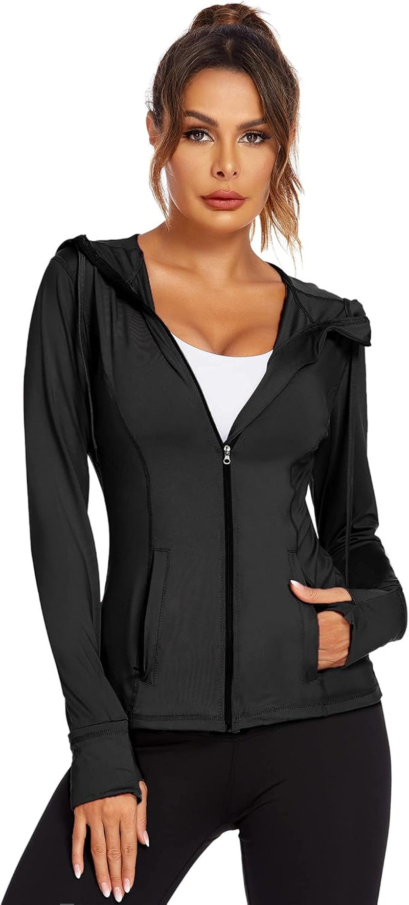 Women'S Running Jacket Full Zip Athletic Hoodie Lightweight Sportswear Fit Sports Yoga Workout Track Jacket