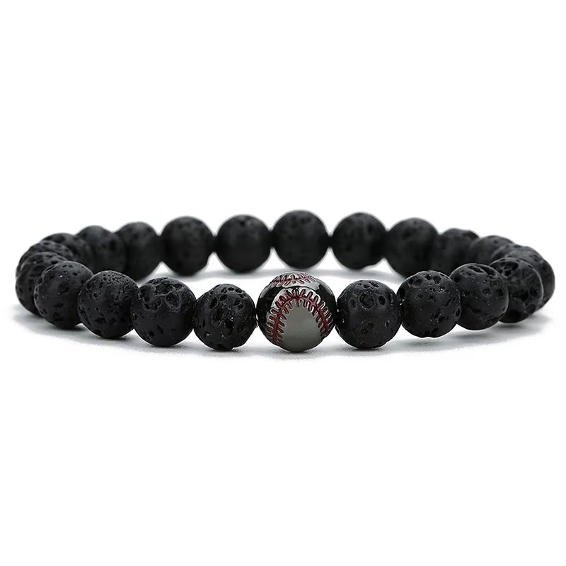 Minimalist Baseball Bracelet Unisex Natural Lava Onyx Stone Braslet Beaded Meditation Yoga Braclet Pulsera Homme Accessories