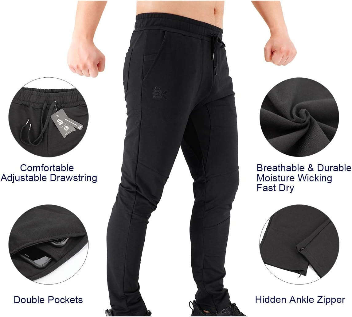 Mens Jogger Sport Pants, Casual Zipper Gym Workout Sweatpants Pockets