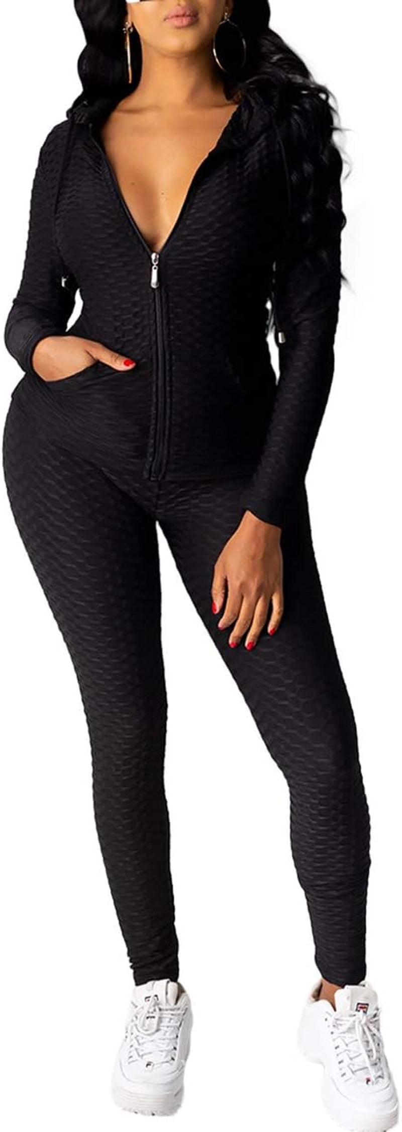 Women'S 2 Piece Tracksuits Set-Hoodie Sweatshirt Jacket and Yoga Legging Workout Outfits Jogging Sweatsuits Set, Black, Small